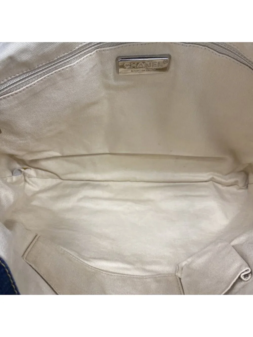 Chanel Chain Tote Denim Navy Silver